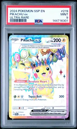 2024 POKEMON SSP EN-SURGING SPARKS ULTRA RARE #219 PIKACHU EX PSA 9 - Image 1