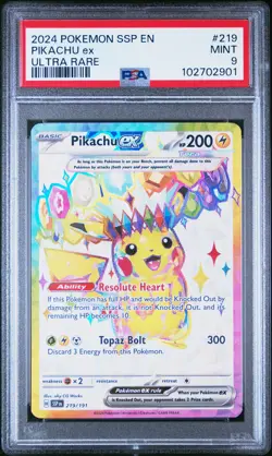 2024 POKEMON SSP EN-SURGING SPARKS ULTRA RARE #219 PIKACHU EX PSA 9 - Image 1