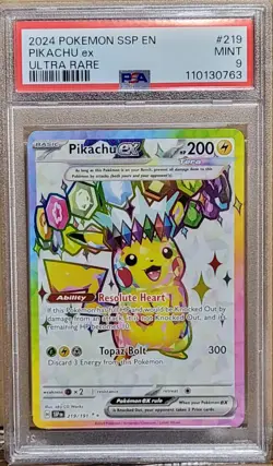 2024 POKEMON SSP EN-SURGING SPARKS ULTRA RARE #219 PIKACHU EX PSA 9 - Image 1