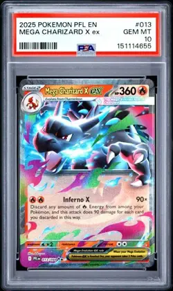 PSA 10 2025 POKEMON TCG PFL EN-PHANTASMAL FLAMES 013 MEGA CHARIZARD X ex - Image 1