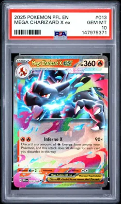 2025 POKEMON PFL EN-PHANTASMAL FLAMES #013 MEGA CHARIZARD X EX PSA 10 - Image 1