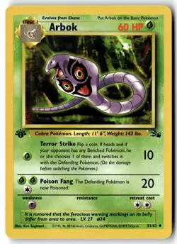 Pokemon Card Arbok LP Fossil 1st Edition Uncommon 31/62 - Image 1