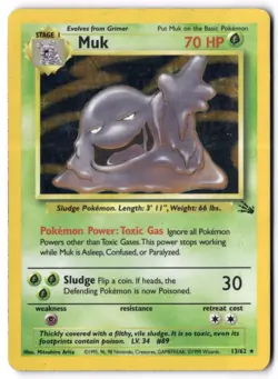 Pokemon Card - Muk 13/62 Holo Unlimited Holo Rare - Fossil - DMG - Image 1