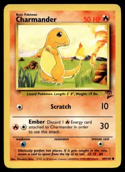 Charmander 69/130 Pokemon Card Base Set 2 Common 50 HP Near Mint W1 - Image 1