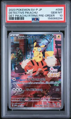 2023 POKEMON JAPANESE SV-P PROMO #098 DETECTIVE PIKACHU PSA 10 - Image 1