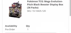 Pokemon TCG: Mega Evolution-Pitch Black Booster Display Box (36 Packs) — PRESALE - Image 1