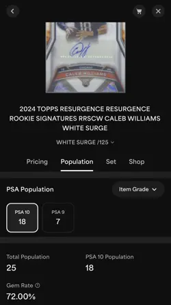 2024 Topps Rookie Signatures Caleb Williams White Surge Refractor /125 PSA 10 - Image 4