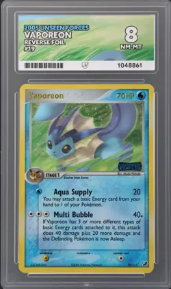 Pokemon Card Vaporeon 19/115 EX Unseen Forces Reverse Holo Stamped Rare ACE 8 - Image 1
