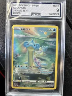 2023 POKEMON SWORD & SHIELD CROWN ZENITH GG05 FULL ART LAPRAS - AGS 9 - MINT - Image 1