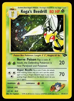 Koga's Beedrill 9/132 Unlimited Holo Rare Gym Challenge Pokemon Card - Image 1
