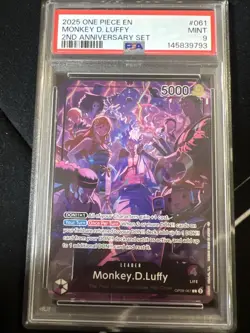 2025 One Piece EN 2nd Anniversary Set #061 Monkey D. Luffy PSA 9 MINT - Image 1