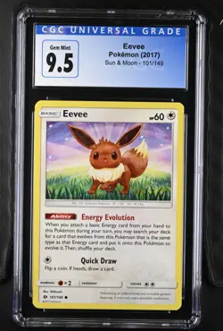 Eevee 101/149 CGC 9.5/10 Gem Mint Non-Holo Sun & Moon Base Pokemon Card - Image 1