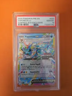 Vaporeon EX Prismatic Evolutions Stamped Surprise Box Promo Card PSA 10 023/131 - Image 1