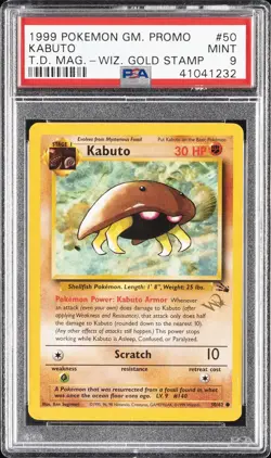 1999 POKEMON GAME PROMO TOP DECK MAGAZINE #50 KABUTO PSA 9 - Image 1