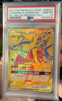 RESHIRAM & CHARIZARD GX #SM247 POKEMON 2021 SUN & MOON BLACK STAR PROMO PSA 10 - Image 1