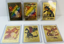 Pokemon TCG 6 Gold Metal Cards Charizard Pikachu VMAX V DX Collectible Lot - Image 1