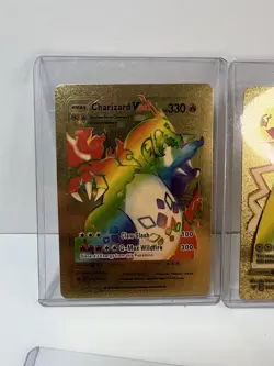 Pokemon TCG 6 Gold Metal Cards Charizard Pikachu VMAX V DX Collectible Lot - Image 3