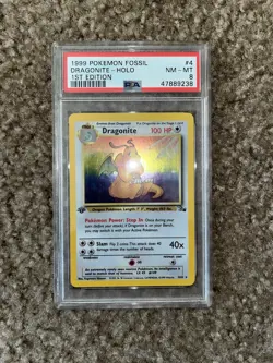 Pokemon PSA 8 Dragonite 4/62 Fossil 1st Edition Holo Rare WOTC 1999 - Image 2