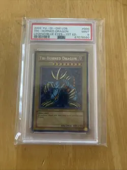 YU-GI-OH! yugioh Tri-Horned Dragon LOB-000 Secret Rare 1st Edition PSA9 - Image 1