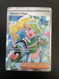 Pokemon TCG Emcee's Hype 220/182 Destined Rivals Full Art Trainer NM/M Condition - Image 1