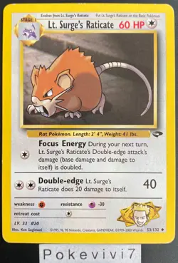 Carte Pokemon LT. SURGE'S RATICATE 53/132 GYM CHALLENGE Wizards English OCCASION - Image 1
