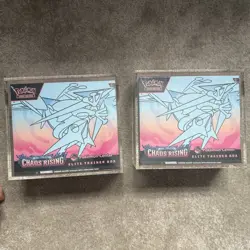 Pokemon Center Chaos Rising Elite Trainer boxes in acrylic cases x2 - Image 1