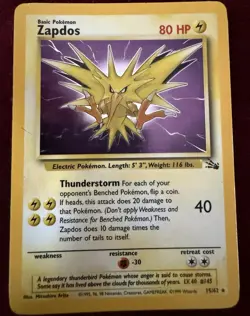 Pokemon TCG Zapdos 15/62 Fossil Holo Rare Unlimited EN 1999 - Image 1