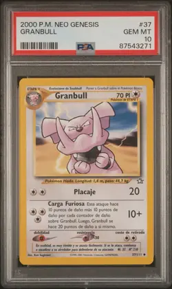 2000 Nintendo Pokemon Granbull 37/111 Neo Genesis Unlimited PSA 10 Spanish pop5 - Image 1