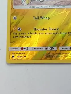 Pikachu 40/147 Burning Shadows Reverse Holo Pokemon Card 2017 - Image 2