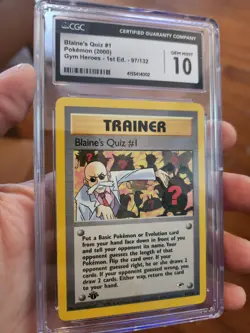 (POP 8) CGC 10 GEM MINT Pokemon Gym Heroes Blaine's Quiz #1 97/132 1st Edition - Image 1