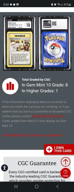 (POP 8) CGC 10 GEM MINT Pokemon Gym Heroes Blaine's Quiz #1 97/132 1st Edition - Image 4