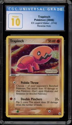 Pokemon Trapinch EX Legend Maker 67/92 Reverse Holo CGC 10 Pristine - Image 1
