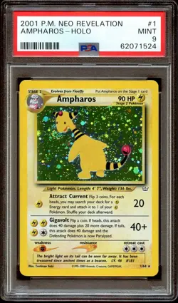 PSA 9 MINT Ampharos 1/64 HOLO RARE Neo Revelation Pokemon Card - Image 1