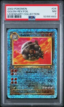 2002 POKEMON LEGENDARY COLLECTION #24 GOLEM-REVERSE FOIL PSA 7 - Image 1