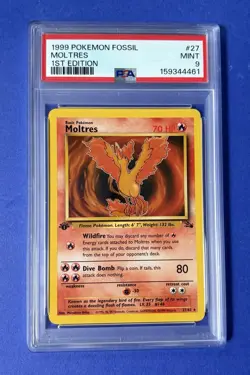 1999 Pokemon Fossil Moltres 1st Edition #27 PSA 9 MINT - Image 1