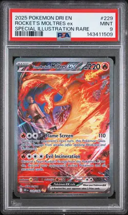 2025 POKEMON DRI EN-DESTINED RIVALS #229 TEAM ROCKET'S MOLTRES EX PSA 9 - Image 1