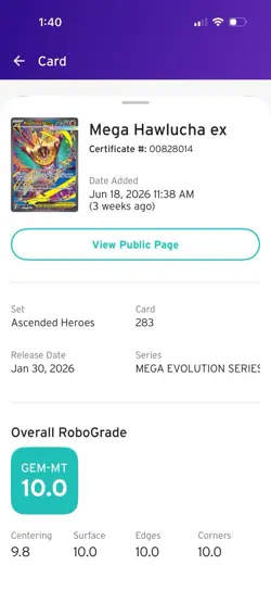 Pokemon Hawlucha Ex Sir 283/217 Ascended Hero’s AGS 10 Gem Mint - Image 3