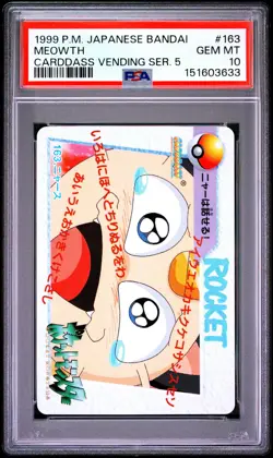 1999 POKEMON JAPANESE BANDAI CARDDASS VENDING SERIES 5 #163 MEOWTH PSA 10 - Image 1