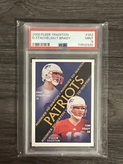 2000 Fleer Tradition Rookies to Watch Tom Brady, Dave Stachelski #352 (RC) PSA 9 - Image 1