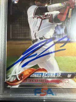 2018 TOPPS CHROME RONALD ACUNA JR PSA 10 AUTOGRAPH ROOKIE BASEBALL CARD. Braves - Image 2