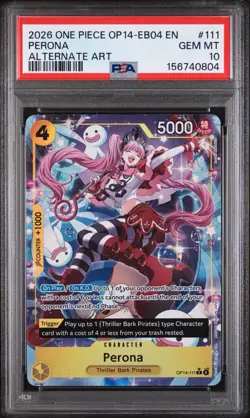Perona - One Piece The Azure Sea's Seven OP14 111 Alternate Art Rare Card PSA 10 - Image 1