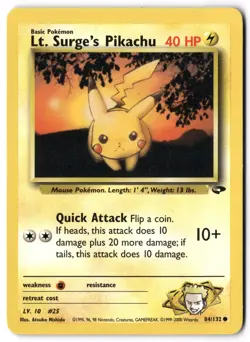 Pokemon Card - Lt. Surge's Pikachu 84/132 Unlimited Common - Gym Challenge - NM - Image 1