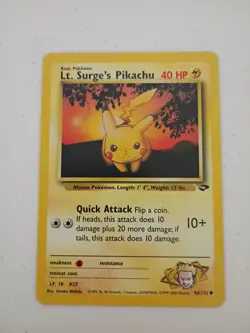 Pokemon Gym Challenge Lt. Surge's Pikachu 84/132 Common Light Play Free Shipping - Image 1