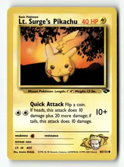 Pokemon Card Lt. Surge's Pikachu LP Gym Challenge Common 84/132 - Image 1