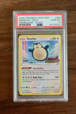 Pokemon SWSH Vivid Voltage #SWSH068 Snorlax Prerelease STAFF Promo PSA 10 - Image 1