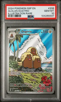 2024 POKEMON SSP EN-SURGING SPARKS ILLUSTRATION RARE #208 ALOLAN DUGTRIO PSA 10 - Image 1