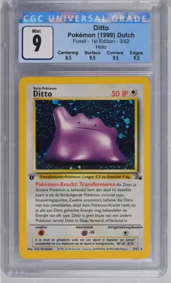 DUTCH Pokemon Card Ditto Holo Fossil DUTCH - 1st Edition 3/62 NM CGC 9 (8039) - Image 1