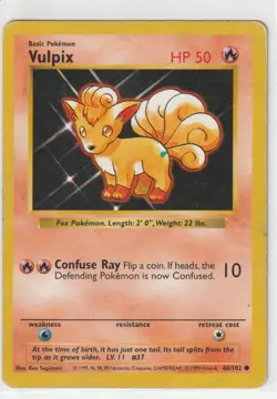 Vulpix 68/102 Base Set Shadowless Pokemon Heavily Played - Image 1
