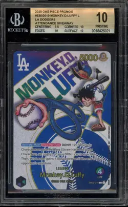 Gaming Monkey.D.Luffy LA Dodgers Attendence Giveaway EB02-010 Bgs 10 Pristine - Image 1