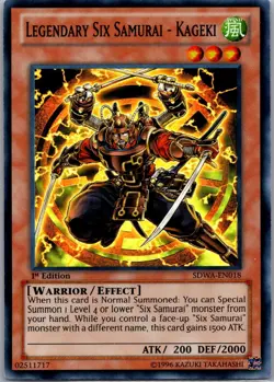 Yugioh! NM Legendary Six Samurai - Kageki - SDWA-EN018 - Super Rare - 1st Ed NM - Image 1